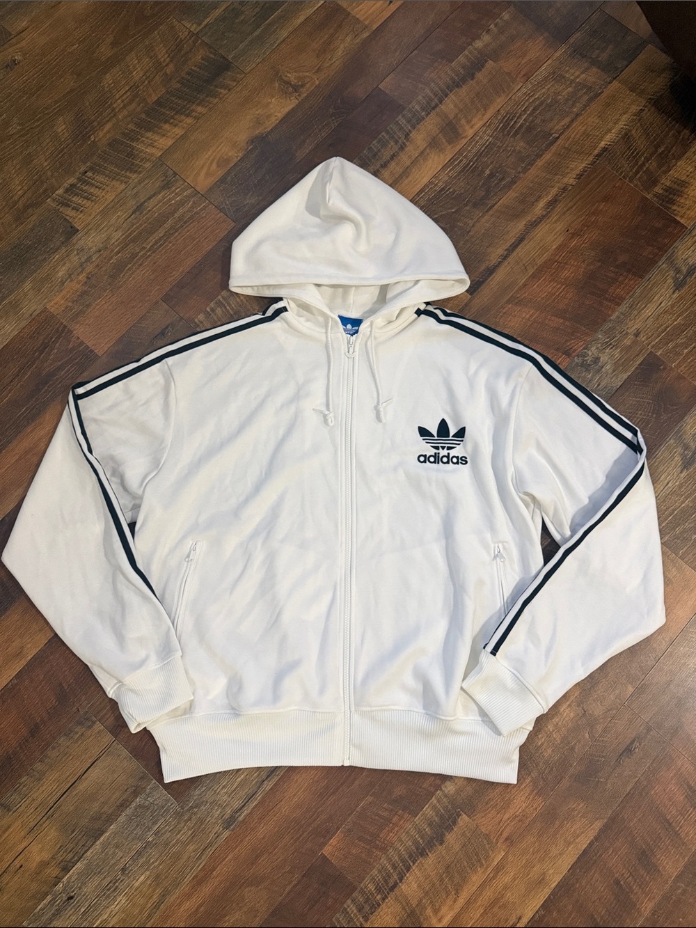 Vintage Adidas Originals Hooded Flock Jacket - White/Black - Men's 3XL